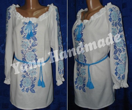 Вишиванка жіноча - Троянди з ліліями блакитні